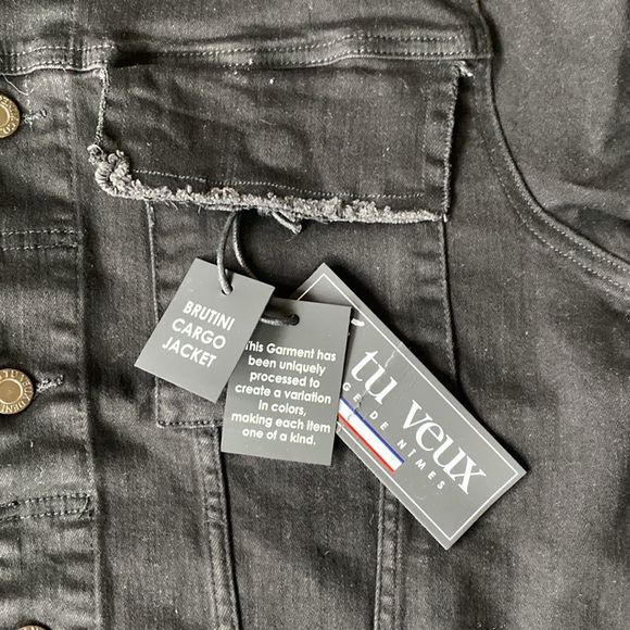 New Si Tu Veux black denim jacket, size L - Picture 7 of 11